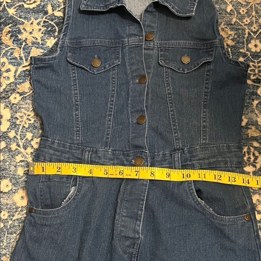 Bebe Sleeveless Blue Button Distressed Pockets Denim Midi Dress Boho Western - Picture 11 of 15